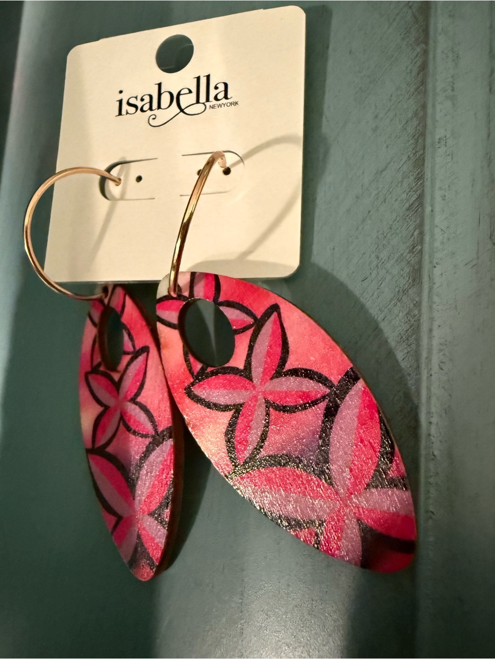 NWT Isabella Pink Floral Hoop Drop Earrings